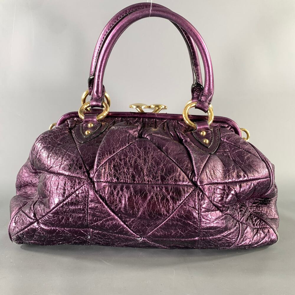 MARC JACOBS Purple Metallic Quilted Leather Satchel- Top Handles  Handbag